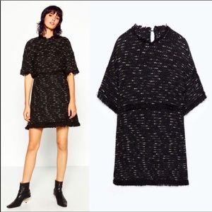 zara tweed fringe mid dress